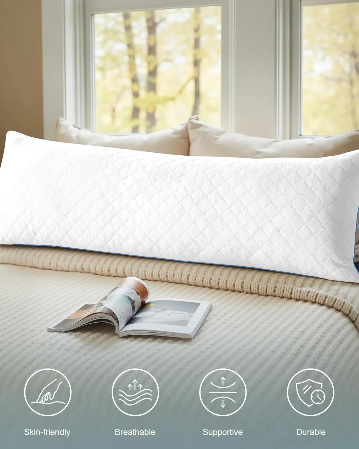 Long Body Pillow for Adults - Adjustable Memory Foam, Soft Support for Side Sleepers and Pregnancy, Washable White 20x54 Inch