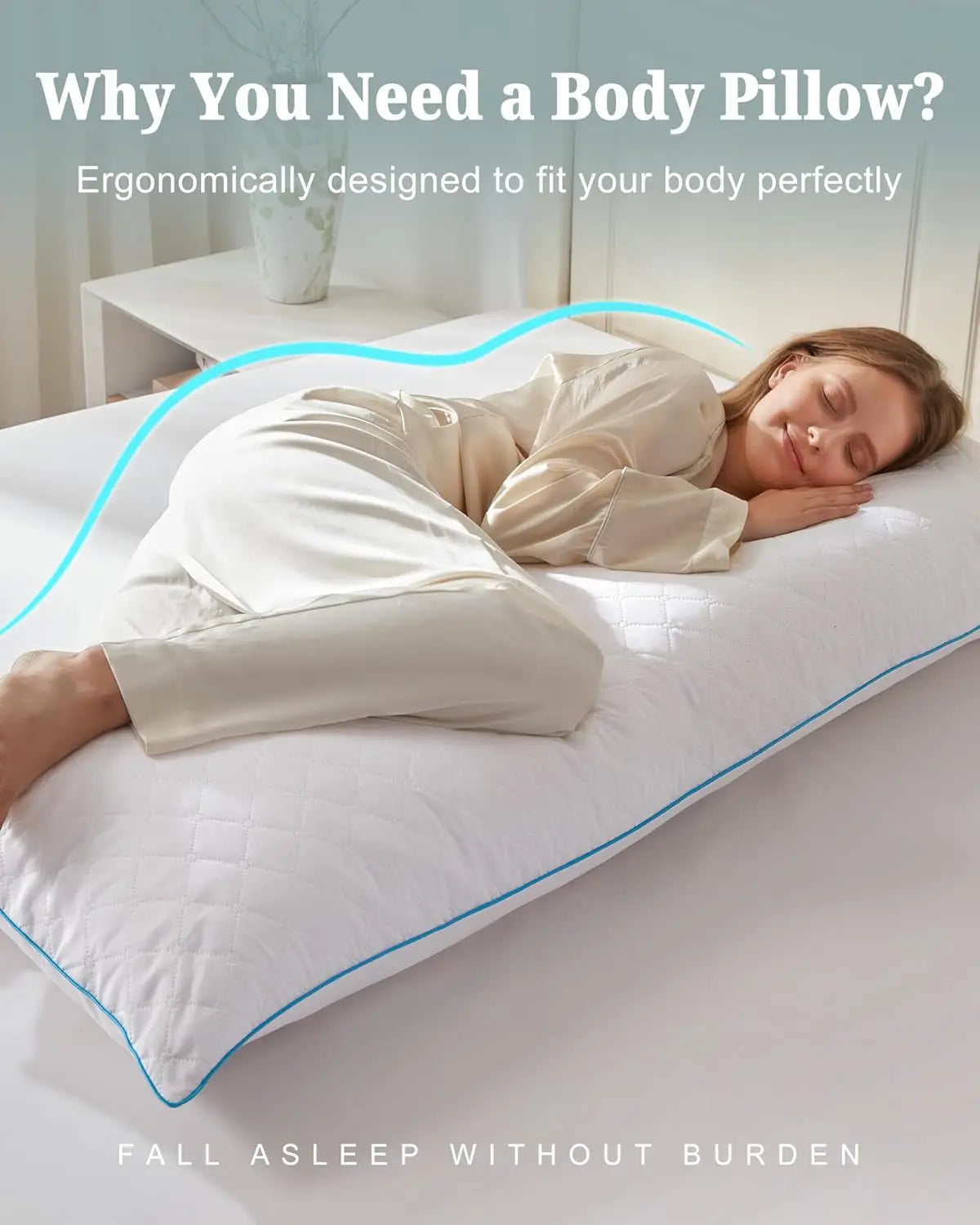 Long Body Pillow for Adults - Adjustable Memory Foam, Soft Support for Side Sleepers and Pregnancy, Washable White 20x54 Inch