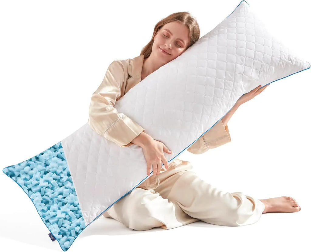 Long Body Pillow for Adults - Adjustable Memory Foam, Soft Support for Side Sleepers and Pregnancy, Washable White 20x54 Inch