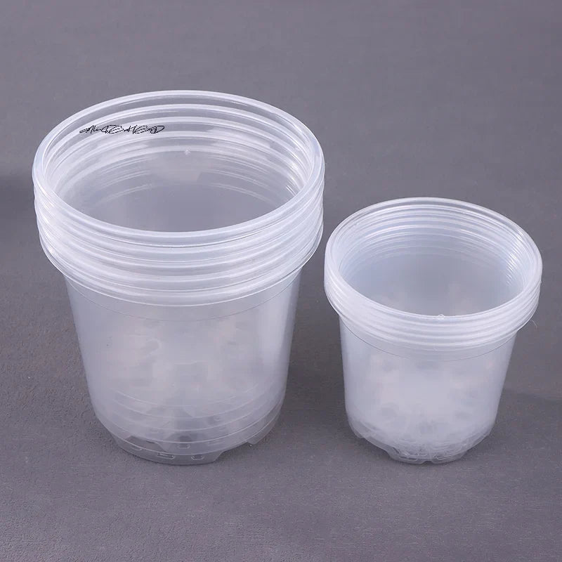 5Pcs Transparent Plastic Flower Pots with Drainage Holes for Gardening - Root Growth Visibility And Water Damage Protection